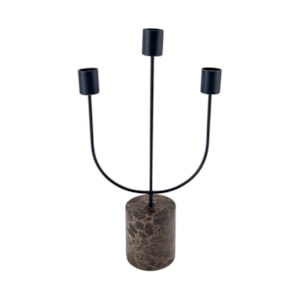 Candelabro de Metal e Mármore Preto e Marrom - 3 velas