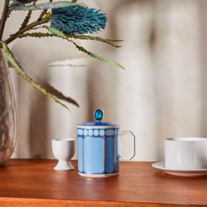 Caneca Com Tampa Swarovski Porcelana Rosenthal Azul