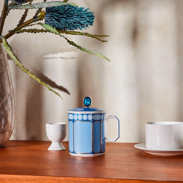 Caneca Com Tampa Swarovski Porcelana Rosenthal Azul - Madel Home