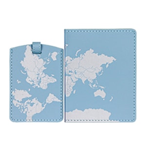 Capa para Passaporte e Tag de Mala Mundo Plástico Azul - 2 Peças