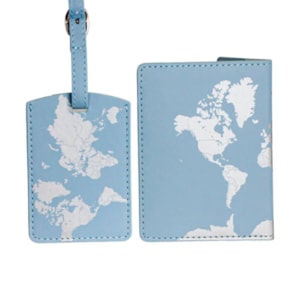 Capa para Passaporte e Tag de Mala Mundo Plástico Azul - 2 Peças
