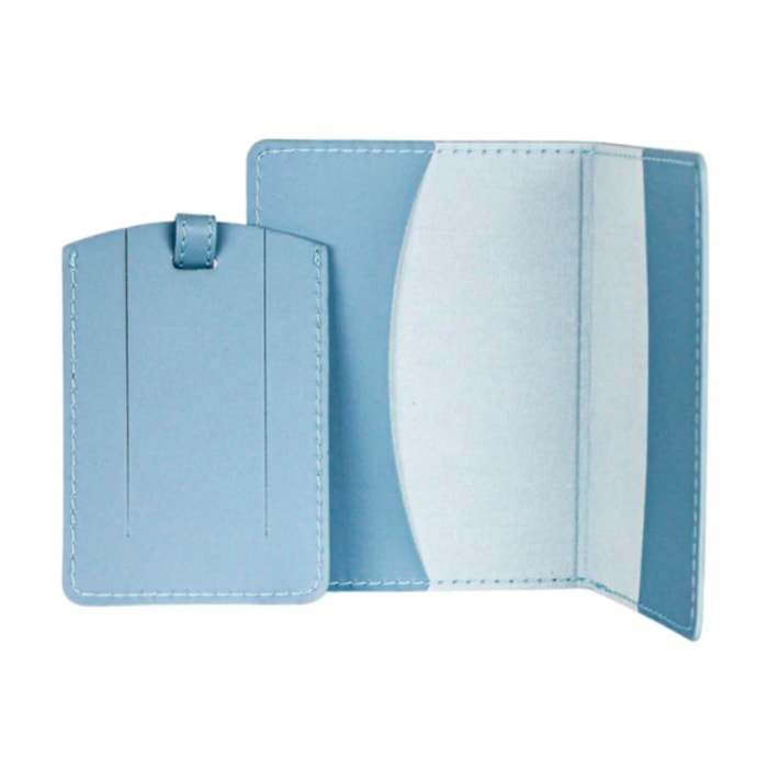Capa para Passaporte e Tag de Mala Mundo Plástico Azul - 2 Peças - Madel Home