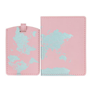 Capa para Passaporte e Tag de Mala Mundo Plástico Rosa - 2 Peças