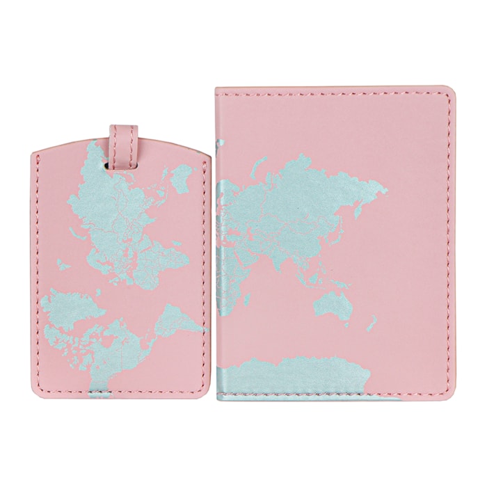 Capa para Passaporte e Tag de Mala Mundo Plástico Rosa - 2 Peças - Madel Home