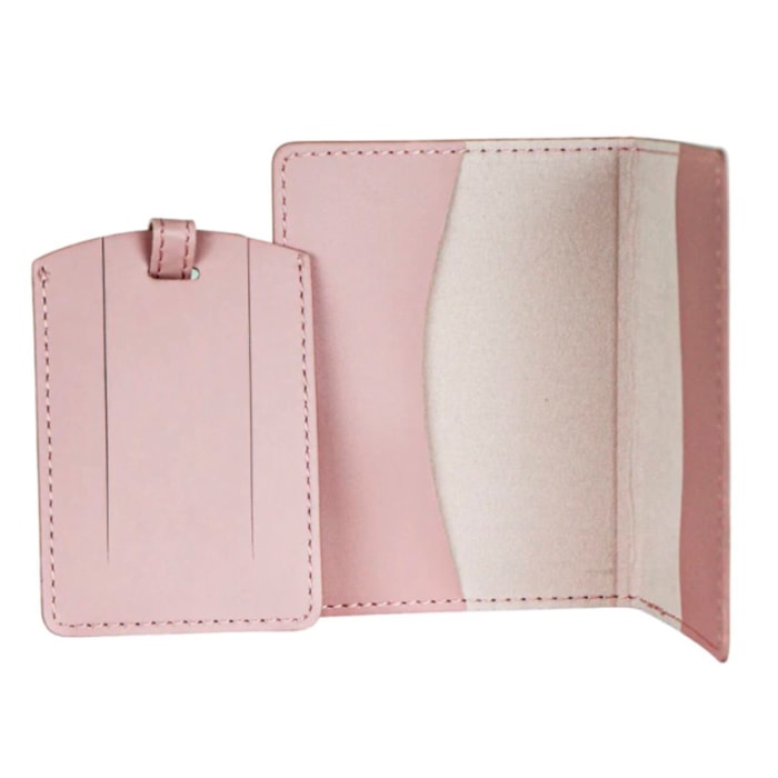 Capa para Passaporte e Tag de Mala Mundo Plástico Rosa - 2 Peças - Madel Home