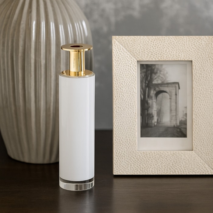 Castiçal de Cristal e Metal Transparente - 25cm - Madel Home