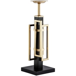 Castiçal de Mármore Metal Preto e Dourado - 40cm