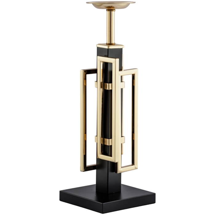 Castiçal de Mármore Metal Preto e Dourado - 40cm - Madel Home