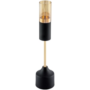 Castiçal de Metal e Vidro Preto e Cobre - 38cm