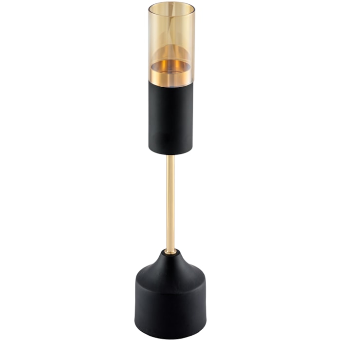 Castiçal de Metal e Vidro Preto e Cobre - 38cm - Madel Home