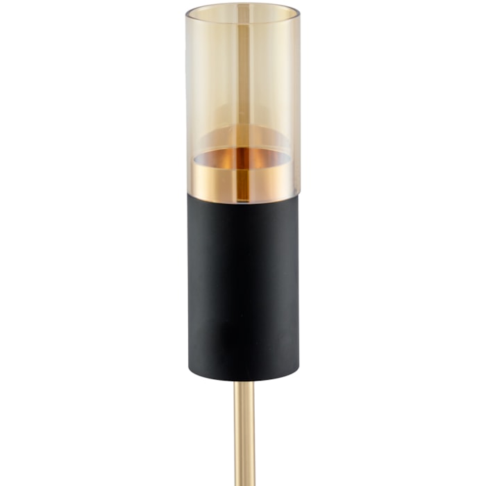 Castiçal de Metal e Vidro Preto e Cobre - 38cm - Madel Home