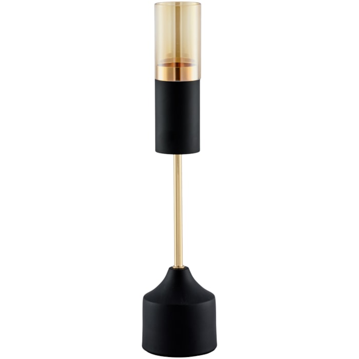 Castiçal de Metal e Vidro Preto e Cobre - 38cm - Madel Home