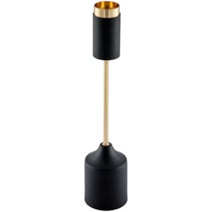 Castiçal de Metal e Vidro Preto e Cobre - 40cm