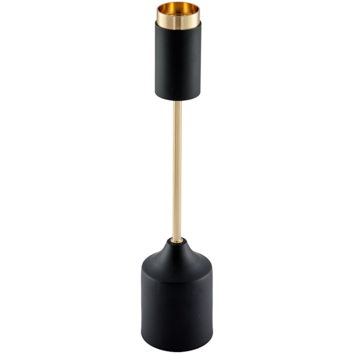 Castiçal de Metal e Vidro Preto e Cobre - 40cm - Madel Home