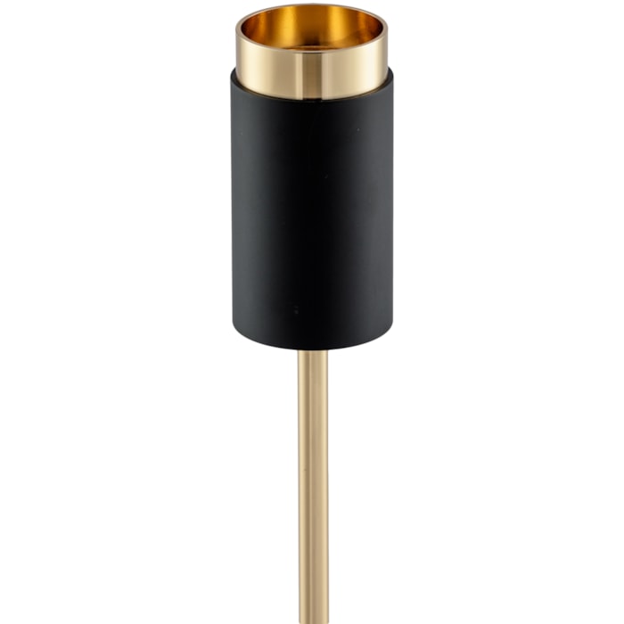 Castiçal de Metal e Vidro Preto e Cobre - 40cm - Madel Home