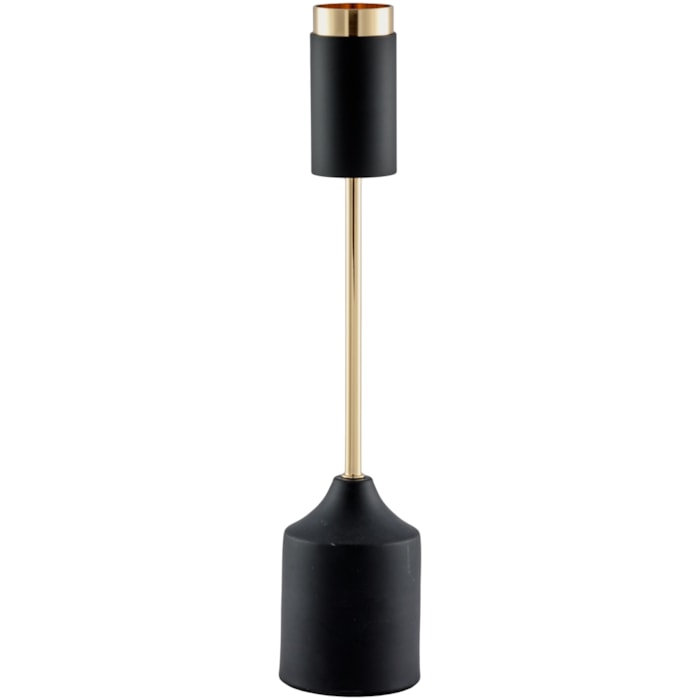 Castiçal de Metal e Vidro Preto e Cobre - 40cm - Madel Home