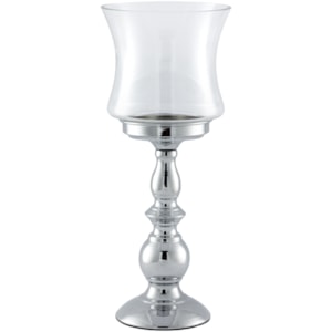 Castiçal de Metal e Vidro Transparente - 34cm
