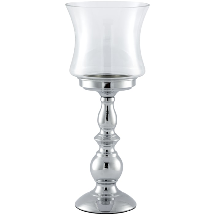Castiçal de Metal e Vidro Transparente - 34cm - Madel Home