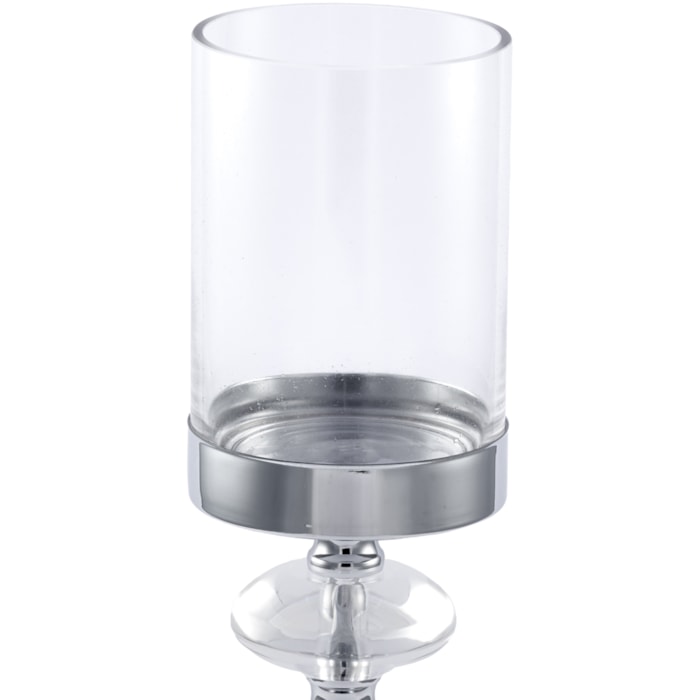 Castiçal de Metal e Vidro Transparente - 35cm - Madel Home