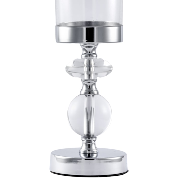 Castiçal de Metal e Vidro Transparente - 35cm - Madel Home