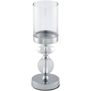 Castiçal de Metal e Vidro Transparente - 35cm