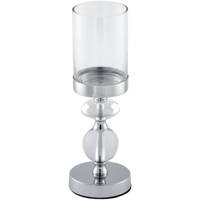 Castiçal de Metal e Vidro Transparente - 35cm - Madel Home