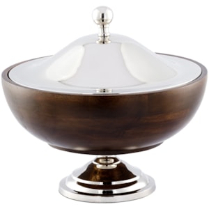 Centro de Mesa com Tampa de Madeira Marrom e Prata - 30cm