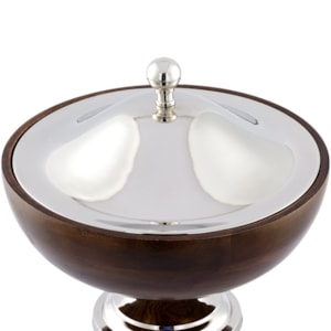 Centro de Mesa com Tampa de Madeira Marrom e Prata - 30cm