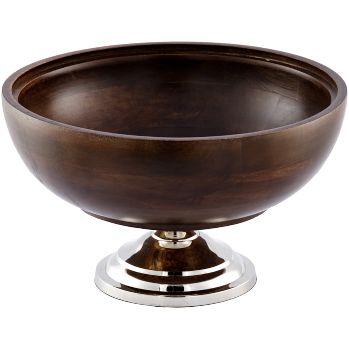 Centro de Mesa com Tampa de Madeira Marrom e Prata - 30cm - Madel Home