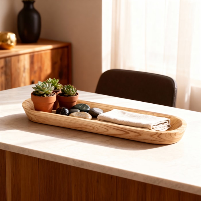 Centro de Mesa de Madeira Natural Retangular G - 1M - Madel Home