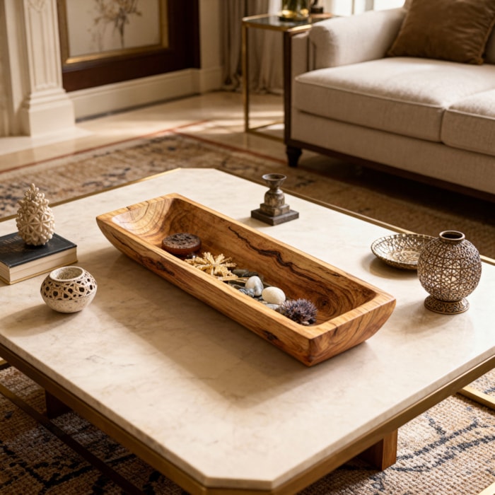 Centro de Mesa de Madeira Natural Retangular M - 80cm - Madel Home