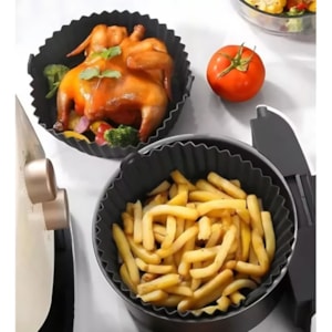 Cesta Air Fryer Redonda Bakermaker 19,5x4,5cm Maxwell Williams Preto