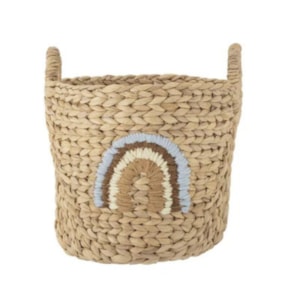 Cesto de Brinquedos de Palha Arco-Íris Bordado