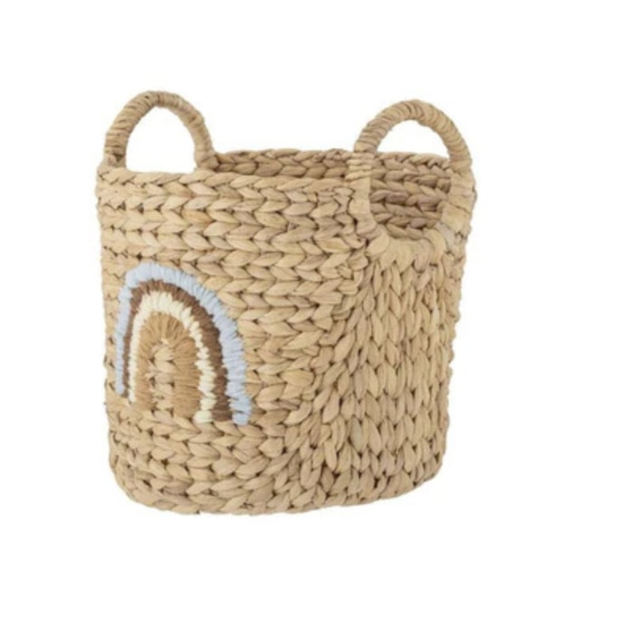 Cesto de Brinquedos de Palha Arco-Íris Bordado - Madel Home