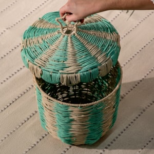 Cesto de Brinquedos de Rattan Circo Médio Azul