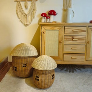 Cesto de Brinquedos de Rattan Cogumelo Casinha M