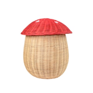Cesto de Brinquedos de Rattan Cogumelo Vermelho