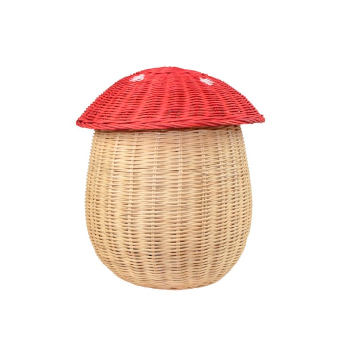 Cesto de Brinquedos de Rattan Cogumelo Vermelho - Madel Home