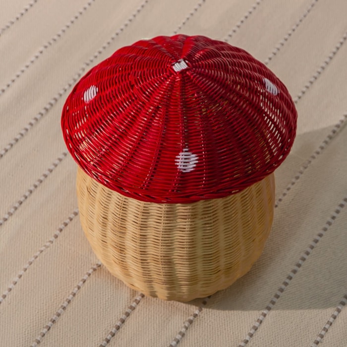 Cesto de Brinquedos de Rattan Cogumelo Vermelho - Madel Home