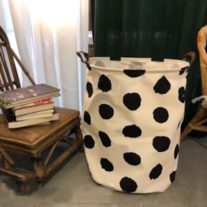 Cesto de Brinquedos Plastificado Tecido e Lona Bolas Preto