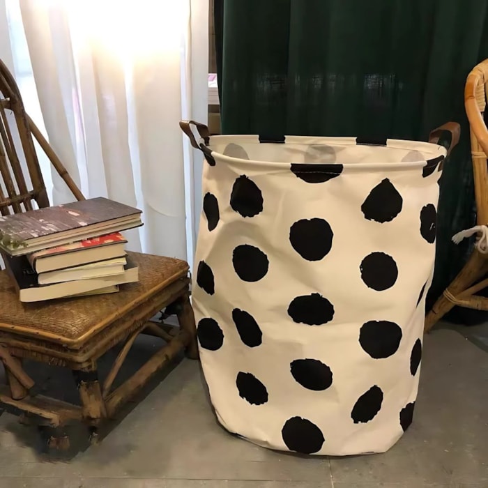 Cesto de Brinquedos Plastificado Tecido e Lona Bolas Preto - Madel Home