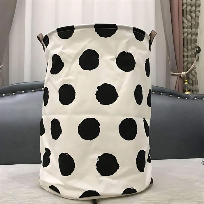 Cesto de Brinquedos Plastificado Tecido e Lona Bolas Preto - Madel Home