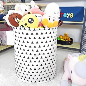 Cesto de Brinquedos Triângulos Plastificado Tecido e Lona
