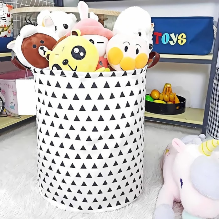 Cesto de Brinquedos Triângulos Plastificado Tecido e Lona - Madel Home