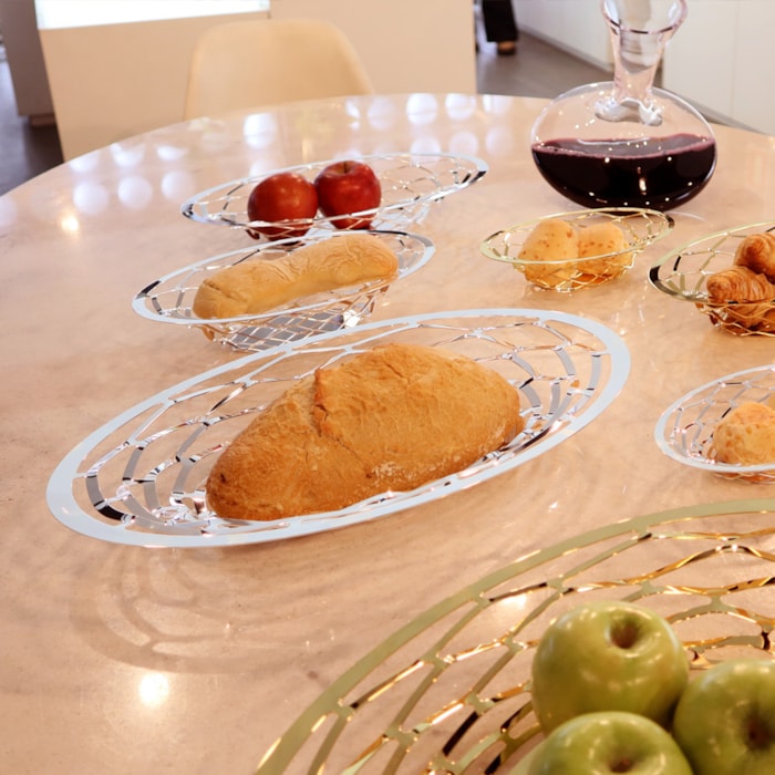 Cesto de Pão Fruteira em Inox Oval Médio Diamante Riva - 27cm - Madel Home