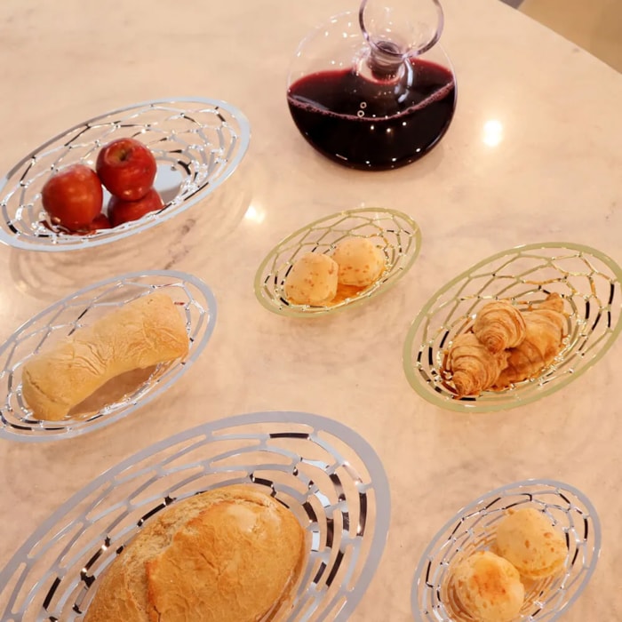 Cesto de Pão Fruteira em Inox Oval Médio Diamante Riva - 27cm - Madel Home