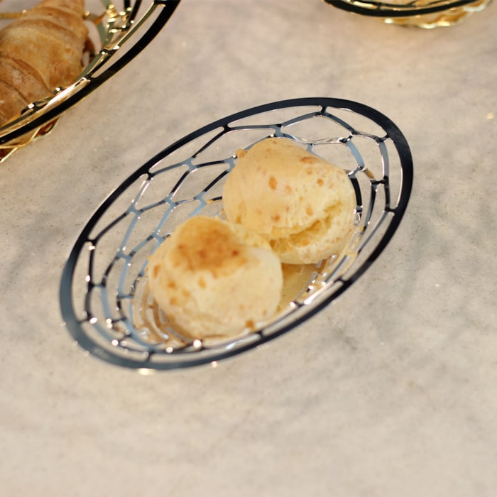 Cesto de Pão Fruteira em Inox Oval Pequeno Diamante Riva - 20cm - Madel Home
