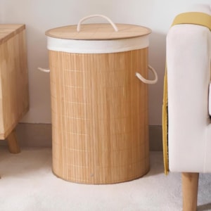 Cesto de Roupas de Bambu Natural com Tampa - 50cm