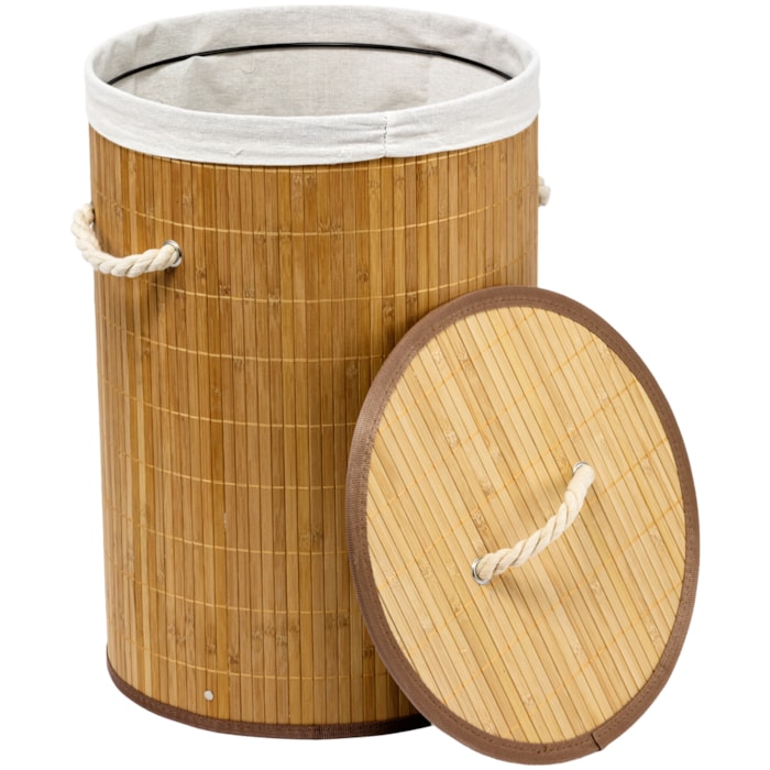 Cesto de Roupas de Bambu Natural com Tampa - 50cm - Madel Home