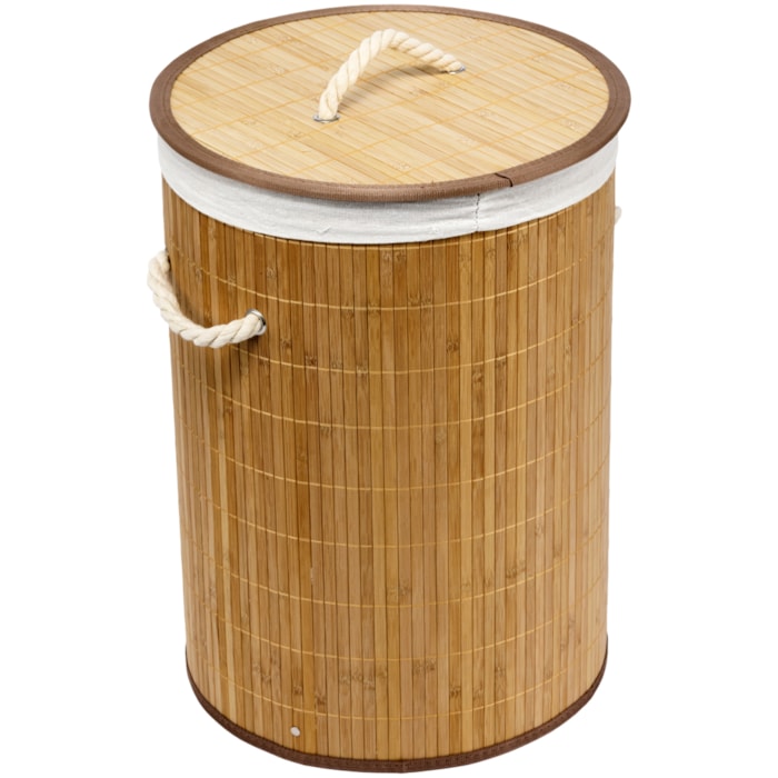 Cesto de Roupas de Bambu Natural com Tampa - 50cm - Madel Home